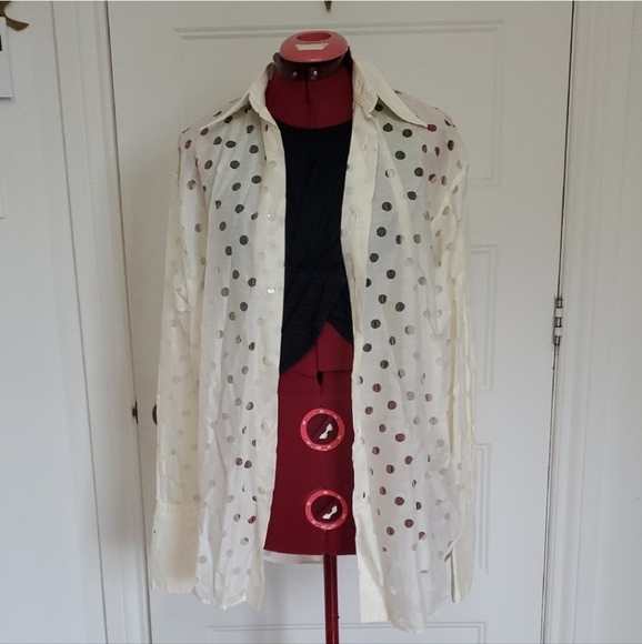 VTG 80s 90s Equipment Made In France Cotton Sheer Polka Dot Shirt - Picture 16 of 16